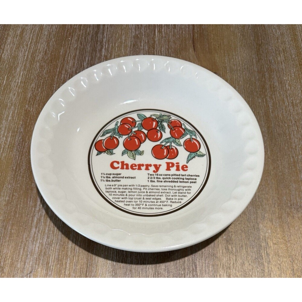 Vintage Sunnycraft Sunstone Deep Dish Cherry Pie Recipe Plate 11”